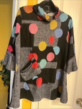 Damee Black & Gray Polka Dot Funnel Neck Sweater with Multicolor Dots